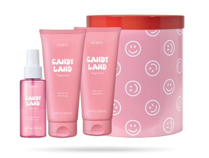 PUPA MILANO - HAPPY BOX  KIT 4 /  ДУШ ГЕЛ  + МЛЯКО ЗА ТЯЛО  + АРОМАТИЗИРАНА ВОДА + МЕТАЛНА КУТИЯ/ 6 аромата. 200 & 200 & 100  ml