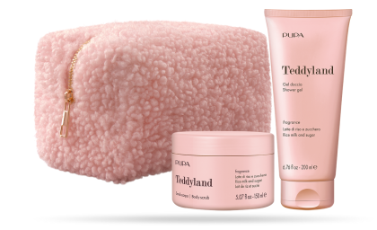 PUPA MILANO - TEDDYLAND  KIT 2-  ДУШ ГЕЛ + ЕКСФОЛИАНТ ЗА ТЯЛО + НЕСЕСЕР / 4 аромата. 