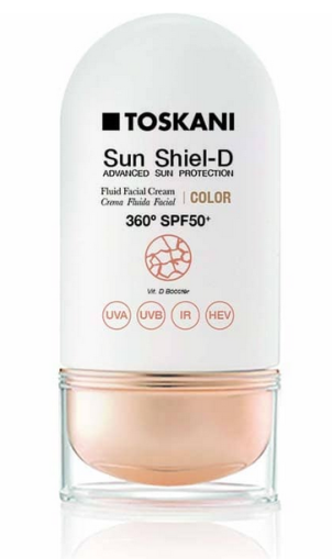 TOSKANI Cosmetics - Sun Shiel-D fluid facial cream spf 50+ COLOR / Слънцезащитен крем за лице с витамин D SPF 50 + с цвят. 50 ml