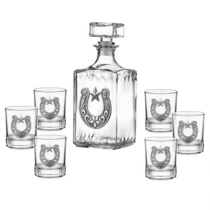 Freitas & Dores - Сет от бутилка + 6 чаши за ракия с подкова.