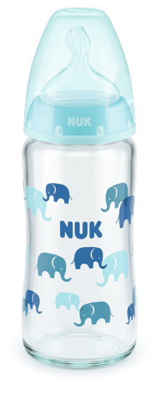 NUK - First Choice стъклено шише Temperature Control 240мл. със силиконов биберон за хранене 0-6мес. М