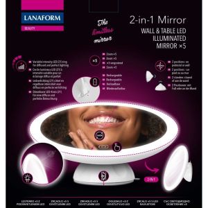 Lanaform - Огледало с една страна и увеличение X 5 / 2-in-1 Mirror - LED illuminated mirror ×5.