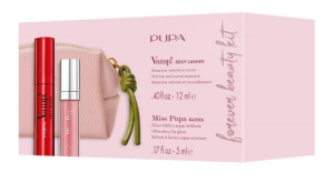 Pupa - VAMP! SET SEXY LASHES MASCARA + MISS PUPA GLOSS 301 + MINI POUCH   Комплект спирала за провокативен обем и красиво извити мигли, гланц за устни и  малка чантичка.