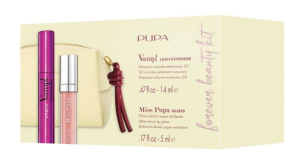 Pupa - VAMP! SET LASH EXTENDER MASCARA + MISS PUPA GLOSS 102 + MINI POUCH   Комплект  Спирала за 3D обем и удължаване,, гланц за устни и  малка чантичка.