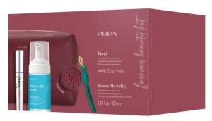 Pupa - VAMP! SET ! MASCARA +  MOUSSE ME SOFTLY 100ML + BEAUTY POUCH/  Комплект  Спирала за изключителен обем и ефект на "Изкуствени мигли",   пяна за дегримиране  и  малка чантичка несесер.