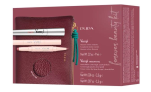 Pupa - VAMP! SET ! MASCARA + VAMP CREAMY DUO LIPS 008 + FLAT CLUTCH  /  Комплект  Спирала за изключителен обем и ефект на "Изкуствени мигли",  Молив контур устни и чанта тип „клъч“